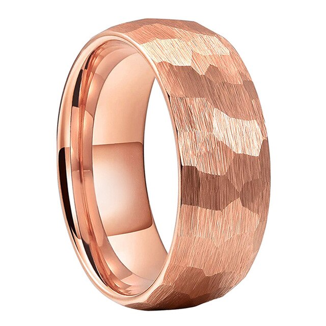 Rose Gold Hammered Couple Tungsten Wedding Band Ring for Men and Women