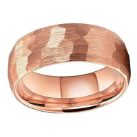 Rose Gold Hammered Couple Tungsten Wedding Band Ring for Men and Women