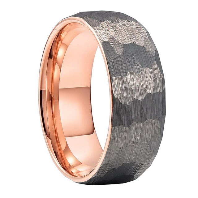 Rose Gold and Silver Hammered Couple Tungsten Wedding Band Ring for Men and Women