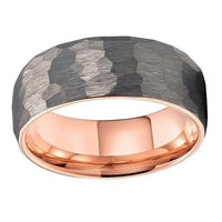 Rose Gold and Silver Hammered Couple Tungsten Wedding Band Ring for Men and Women