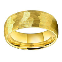 Yellow Gold Hammered Couple Tungsten Wedding Band Ring for Men and Women