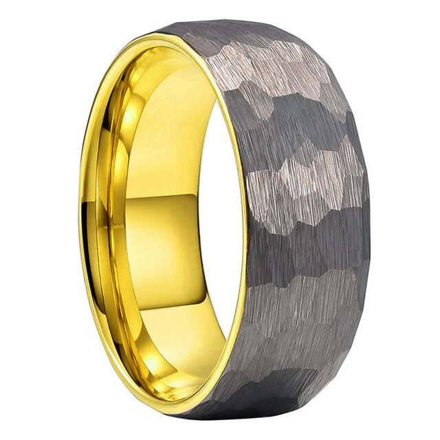 Yellow Gold and Silver Hammered Couple Tungsten Wedding Band Ring for Men and Women