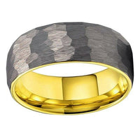 Yellow Gold and Silver Hammered Couple Tungsten Wedding Band Ring for Men and Women