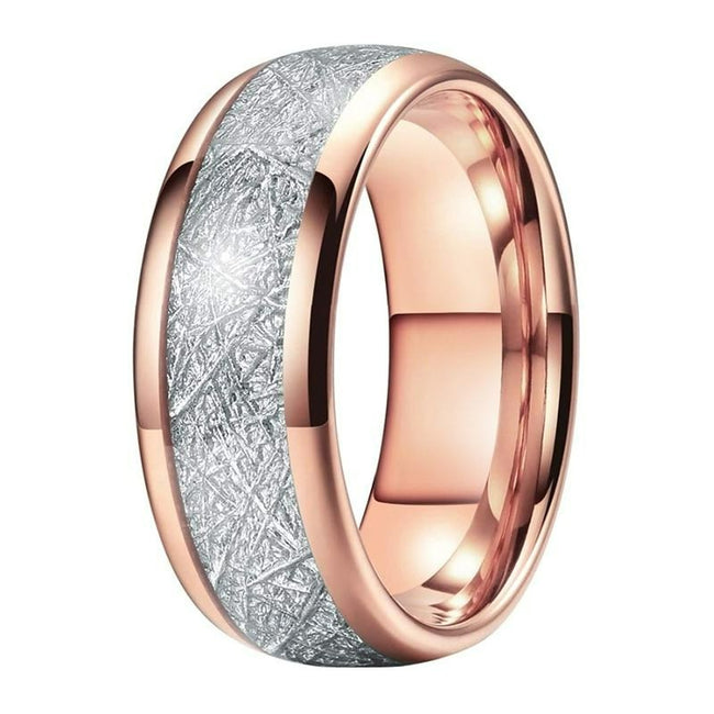 Rose Gold Meteorite Tungsten Mens Wedding Band Ring