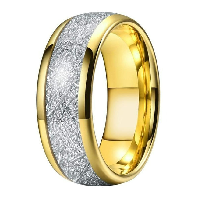 Yellow Gold Meteorite Tungsten Mens Wedding Band Ring