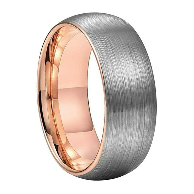 Rose Gold and Silver Matte Finish Couple Tungsten Wedding Band Ring for Men and Women