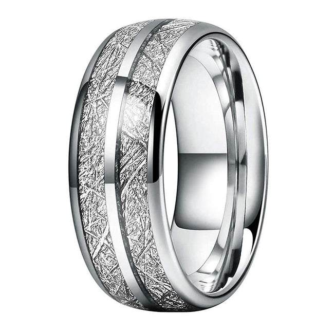 Silver Meteorite Tungsten Mens Wedding Band Ring