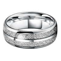 Silver Meteorite Tungsten Mens Wedding Band Ring