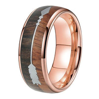 Rose Gold Wood and Arrow Inlay Tungsten Mens Wedding Band Ring