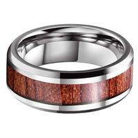 Silver Koa Wood Inlay Tungsten Mens Wedding Band Ring