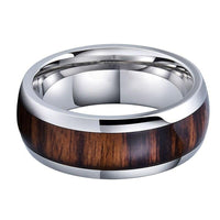 Silver Dark Koa Wood Inlay Tungsten Mens Wedding Band Ring