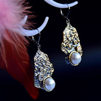 Gunmetal Gold Plated White Pearl Zirconia Exotic Drop Earrings for Women