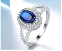 Blue Sapphire Halo Split Shank Wedding Ring for Women, 925 Sterling Silver Engagement Ring