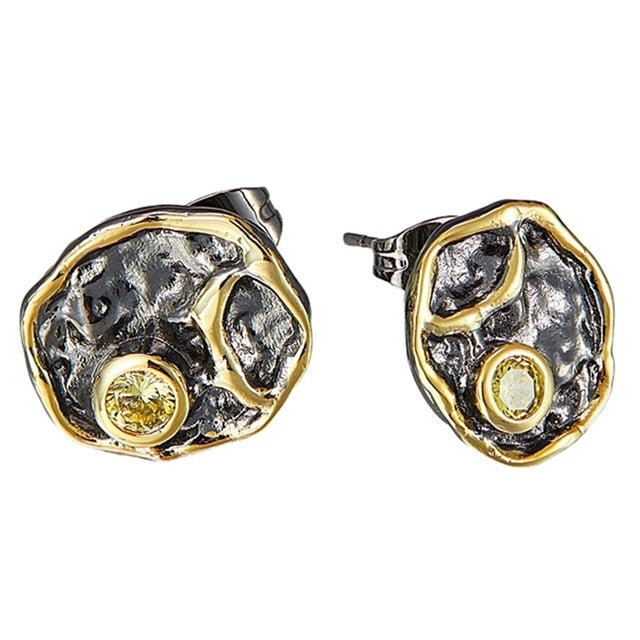 Black Gold Plated Yellow Cubic Zirconia Gothic Stud Earrings for Women