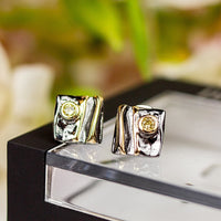 Black Gold Plated Yellow Cubic Zirconia Gothic Earrings, Diamond Simulant Geometric Earrings for Women