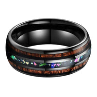Black Koa Wood and Opal Inlay Tungsten Wedding Band Ring for Men