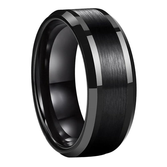 Black Polished Couple Tungsten Wedding Band Ring for Men and Women