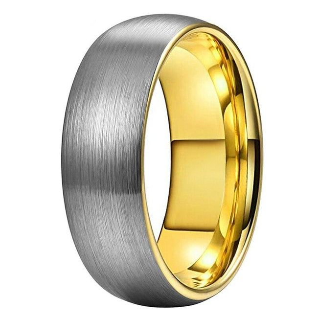 Yellow Gold and Silver Brushed Tungsten Wedding Band Ring for Men