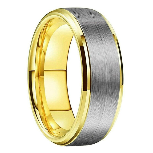 Silver and Yellow Gold Brushed Couple Tungsten Wedding Band Ring for Men and Women