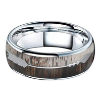 Silver Deer Antler and Koa Wood Arrow Inlay Tungsten Wedding Band Ring for Men