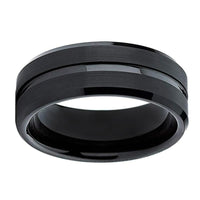 Black Grooved Stepped Edges Tungsten Wedding Band Ring for Men