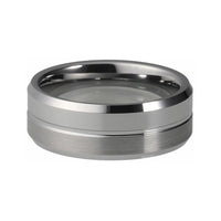 Silver Grooved Center Tungsten Wedding Band Ring for Men