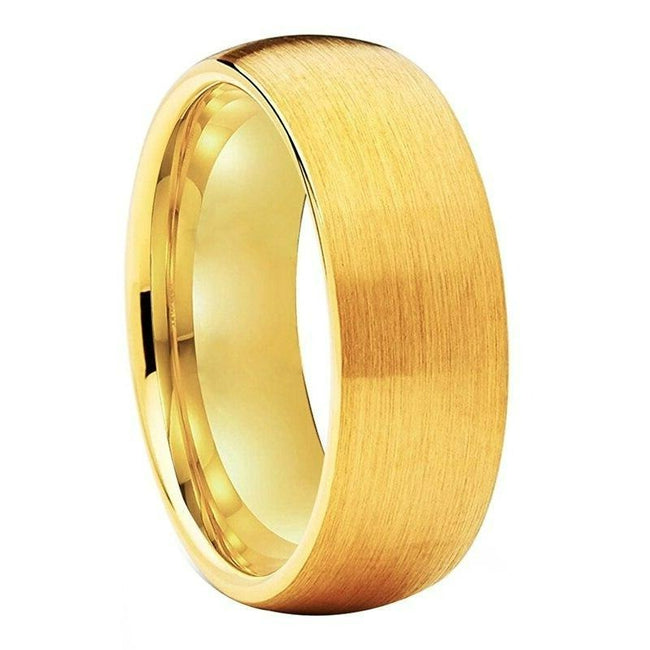 Yellow Gold Brushed Finish Couple Tungsten Wedding Band Ring for Men and Women