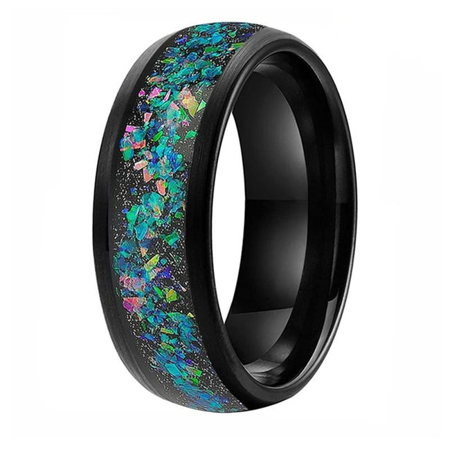 Black Galaxy Opal Inlay Tungsten Wedding Band Ring for Men