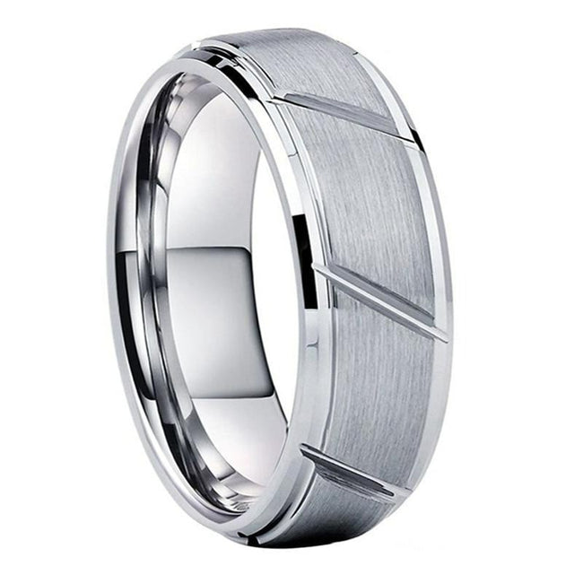 Silver Multi Grooved Tungsten Wedding Band Ring for Men