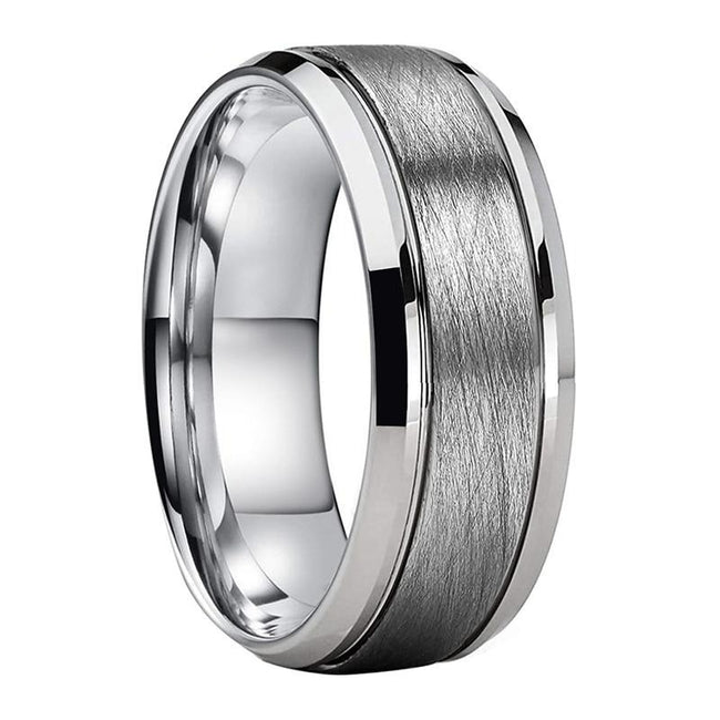 Silver Satin Brushed Finish Tungsten Wedding Band Ring for Men with Grooves