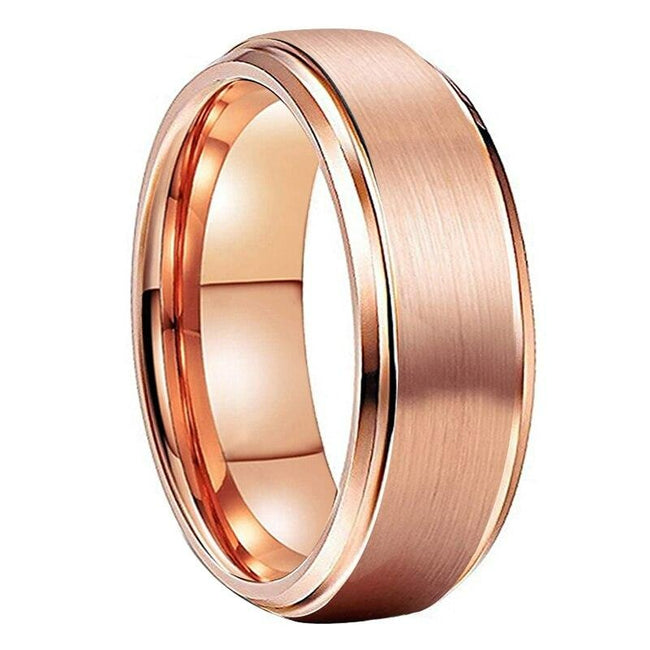 Rose Gold Couple Tungsten Wedding Band Ring for Men and Women with Beveled Edges