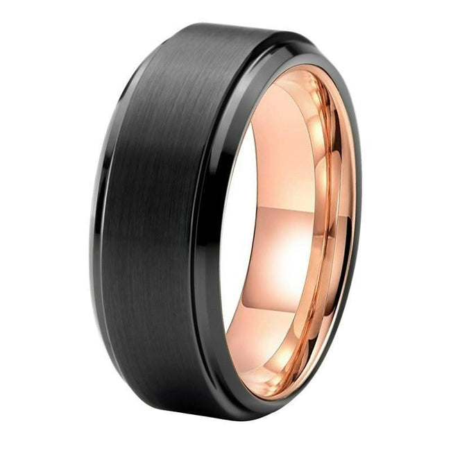 Black and Rose Gold Matte Finish Tungsten Wedding Band Ring for Men