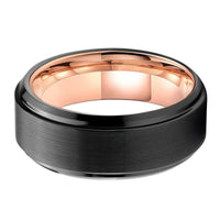 Black and Rose Gold Matte Finish Tungsten Wedding Band Ring for Men