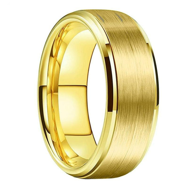 Yellow Gold Beveled Edges Tungsten Wedding Band Ring for Men