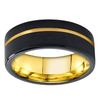 Black and Gold Offset Grooved Tungsten Wedding Band Ring for Men