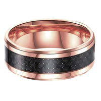 Rose Gold Tungsten Mens Wedding Band Ring with Carbon Fiber Inlay