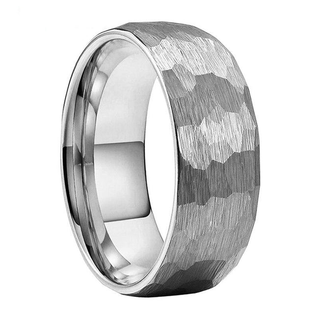 Silver Hammered Couple Tungsten Wedding Band Ring for Men and Women