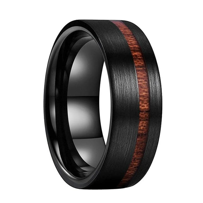 Black Offset Koa Wood Inlay Tungsten Mens Wedding Band Ring