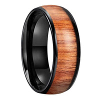 Black Tungsten Koa Wood Inlay Mens Wedding Band Ring