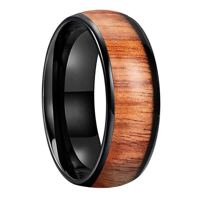 Black Tungsten Koa Wood Inlay Mens Wedding Band Ring