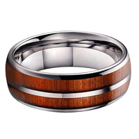 Silver Double Koa Wood Inlay Tungsten Mens Wedding Band Ring