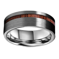 Silver Offset Koa Wood Inlay Tungsten Mens Wedding Band Ring