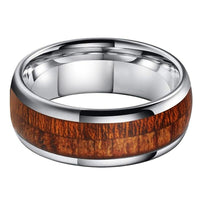Silver Wood Inlay Tungsten Mens Wedding Band Ring