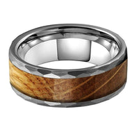 Silver Hammered Whiskey Barrel Wood Inlay Tungsten Mens Wedding Band Ring