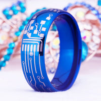Blue Circuit Board Couple Tungsten Wedding Band Ring for Men and Women