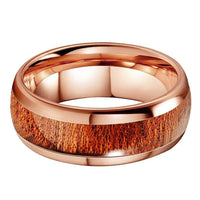 Rose Gold Koa Wood Inlay Tungsten Mens Wedding Band Ring
