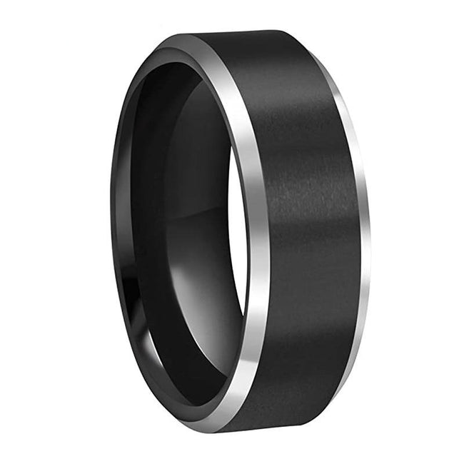 Black Matte Finish Shiny Edges Tungsten Wedding Band Ring for Men