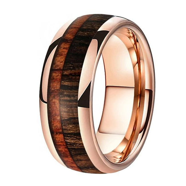 Rose Gold Double Wood Inlay Tungsten Mens Wedding Band Ring