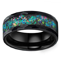 Black Multi Faceted Galaxy Opal Inlay Tungsten Wedding Band Ring for Men
