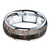 Silver Deer Antler and Koa Wood Arrow Inlay Tungsten Wedding Band Ring for Men